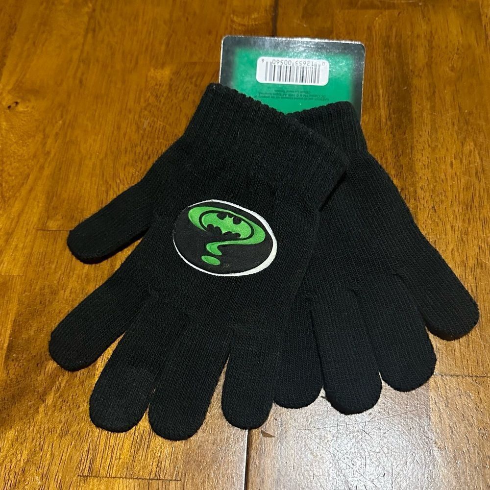 Vintage Dead Stock Batman The Riddler Kids Knit Black Gloves Rare 90s Small